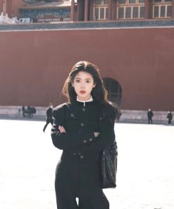 Pumpkin Wealthy Heiress Woolen Coat and Slimming Top Fashion Set - High-End Quality Stylish Outfit for Fall and Winter