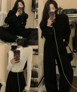 Pumpkin Wealthy Heiress Woolen Coat and Slimming Top Fashion Set - High-End Quality Stylish Outfit for Fall and Winter