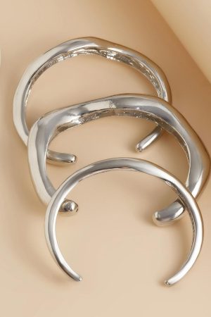 Punk Style Heavy Metal Irregular Open Bracelet - Minimalist Curved Wave Design for European and American Fashion Lovers