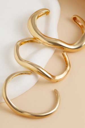 Punk Style Heavy Metal Irregular Open Bracelet - Minimalist Curved Wave Design for European and American Fashion Lovers