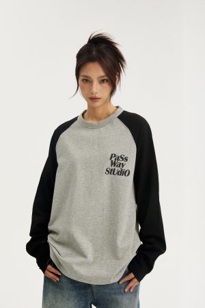 Pure Cotton Color Block Long Sleeve Unisex Top - Versatile Spring Summer Raglan Layering Tee