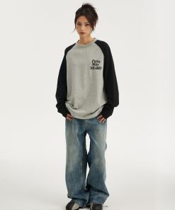 Pure Cotton Color Block Long Sleeve Unisex Top - Versatile Spring Summer Raglan Layering Tee