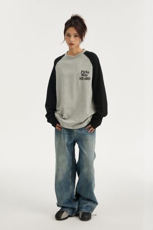 Pure Cotton Color Block Long Sleeve Unisex Top - Versatile Spring Summer Raglan Layering Tee