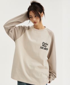 Pure Cotton Color Block Long Sleeve Unisex Top - Versatile Spring Summer Raglan Layering Tee