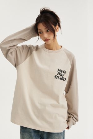 Pure Cotton Color Block Long Sleeve Unisex Top - Versatile Spring Summer Raglan Layering Tee