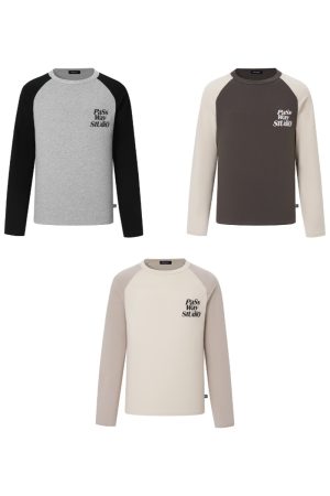 Pure Cotton Color Block Long Sleeve Unisex Top - Versatile Spring Summer Raglan Layering Tee