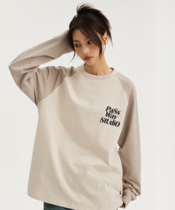 Pure Cotton Color Block Long Sleeve Unisex Top - Versatile Spring Summer Raglan Layering Tee