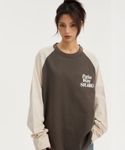 Pure Cotton Color Block Long Sleeve Unisex Top - Versatile Spring Summer Raglan Layering Tee