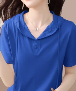 Pure Cotton Hooded Short Sleeve T-Shirt for Women, Stylish Casual Top, Plus Size Friendly, Comfortable Summer Wear, Covers Belly