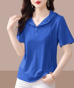 Pure Cotton Hooded Short Sleeve T-Shirt for Women, Stylish Casual Top, Plus Size Friendly, Comfortable Summer Wear, Covers Belly