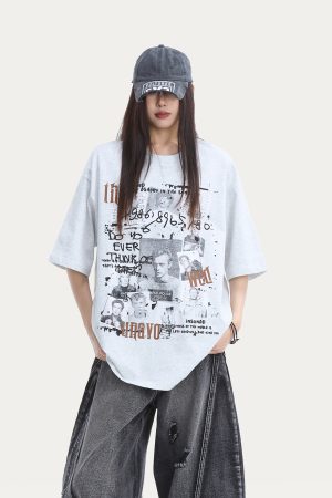 Pure Cotton Red Short Sleeve Men's T-Shirt with Character Print, Loose Round Neck Casual Euro-American High Street Style