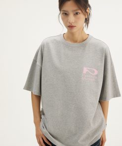 Pure Cotton Short-Sleeve T-Shirt with Logo Print for Youth - Trendy Casual Top for 90s Inspired Fashion Outfits