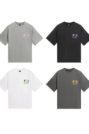 Pure Cotton Short-Sleeve T-Shirt with Logo Print for Youth - Trendy Casual Top for 90s Inspired Fashion Outfits