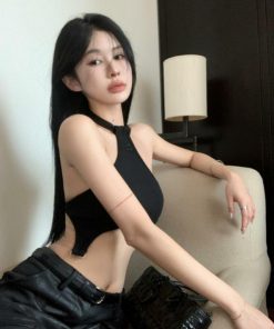 Pure Cotton Spicy Girl Irregular Halter Backless Camisole - Women's Slim Niche Cropped Top with Exposed Navel Design