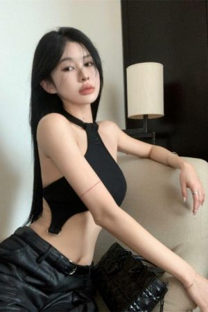Pure Cotton Spicy Girl Irregular Halter Backless Camisole - Women's Slim Niche Cropped Top with Exposed Navel Design