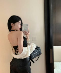 Pure Cotton Spicy Girl Irregular Halter Backless Camisole - Women's Slim Niche Cropped Top with Exposed Navel Design