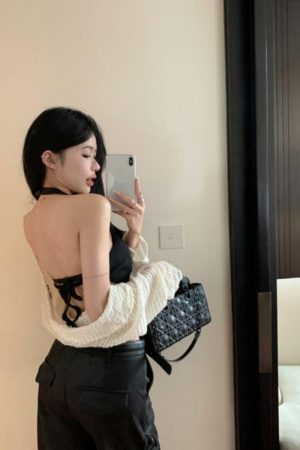 Pure Cotton Spicy Girl Irregular Halter Backless Camisole - Women's Slim Niche Cropped Top with Exposed Navel Design