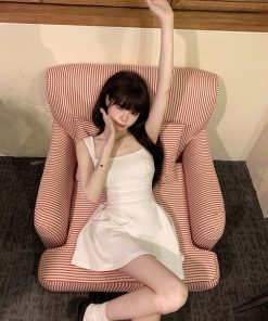 Pure Desire Red Spaghetti Strap Dress for Women - French Style, Waist-Cinching A-Line Skirt, Stylish Summer Fashion for Hot Girls