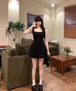 Pure Desire Red Spaghetti Strap Dress for Women - French Style, Waist-Cinching A-Line Skirt, Stylish Summer Fashion for Hot Girls