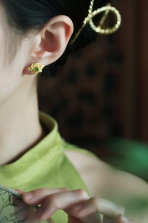 Pure Silver Lotus Flower Earrings for Women - Chinese Style National Wind, Light Luxury Jadeite Detail, Elegant Floral Design
