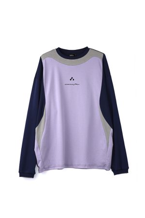 Purple and Light Green Spliced Long Sleeve T-Shirt - Cool Feel, 90s Inspired, Graphic Print, Trendy Streetwear Style