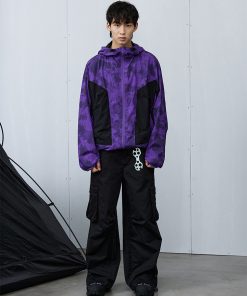 Purple and Yellow Spotted Patchwork Hoodie Jacket - Y2K Inspired Roaring Beast Design, Trendy Casual Outerwear for Fashion Lovers