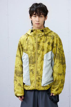 Purple and Yellow Spotted Patchwork Hoodie Jacket - Y2K Inspired Roaring Beast Design, Trendy Casual Outerwear for Fashion Lovers