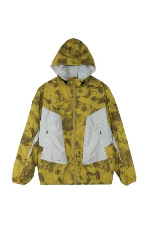 Purple and Yellow Spotted Patchwork Hoodie Jacket - Y2K Inspired Roaring Beast Design, Trendy Casual Outerwear for Fashion Lovers