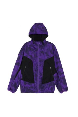 Purple and Yellow Spotted Patchwork Hoodie Jacket - Y2K Inspired Roaring Beast Design, Trendy Casual Outerwear for Fashion Lovers