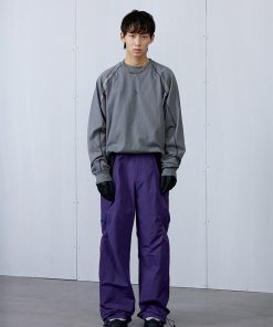 Purple Brick Red Pleated Structure Pocket Loose Long Pants - Trendy Streetwear, Stylish Everyday Casual Trousers, Modern Aesthetic Fashion