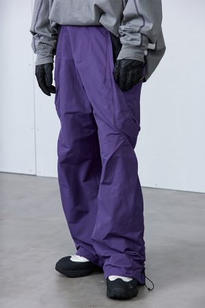 Purple Brick Red Pleated Structure Pocket Loose Long Pants - Trendy Streetwear, Stylish Everyday Casual Trousers, Modern Aesthetic Fashion