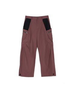Purple Brick Red Pleated Structure Pocket Loose Long Pants - Trendy Streetwear, Stylish Everyday Casual Trousers, Modern Aesthetic Fashion