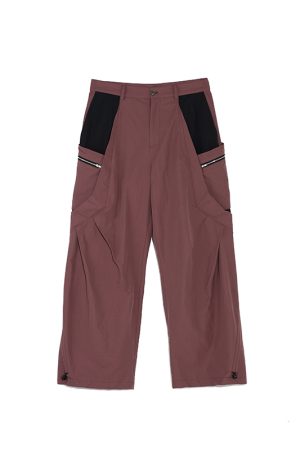 Purple Brick Red Pleated Structure Pocket Loose Long Pants - Trendy Streetwear, Stylish Everyday Casual Trousers, Modern Aesthetic Fashion