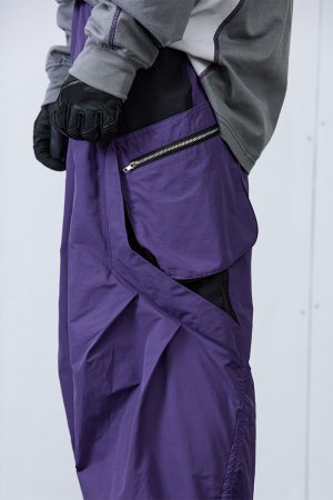 Purple Brick Red Pleated Structure Pocket Loose Long Pants - Trendy Streetwear, Stylish Everyday Casual Trousers, Modern Aesthetic Fashion