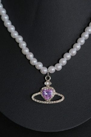 Purple Dreamy Planet Pearl Necklace for Women - Korean Instagram Style, Niche Shining Design