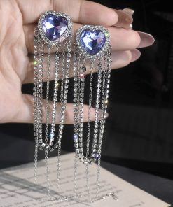 Purple Heart Tassel Long Earrings - Elegant Fashionista Ear Drops, Trendy Japanese & Korean Style with Silver Needles