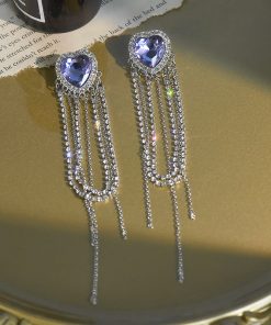 Purple Heart Tassel Long Earrings - Elegant Fashionista Ear Drops, Trendy Japanese & Korean Style with Silver Needles
