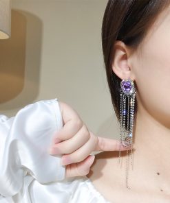 Purple Heart Tassel Long Earrings - Elegant Fashionista Ear Drops, Trendy Japanese & Korean Style with Silver Needles