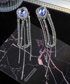 Purple Heart Tassel Long Earrings - Elegant Fashionista Ear Drops, Trendy Japanese & Korean Style with Silver Needles