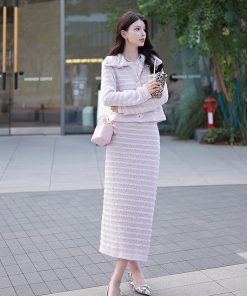 Purple Knitted Cardigan Top - Women's Elegant Chanel Style Shirt, Versatile Spring Fashion, Small Size, New Arrival