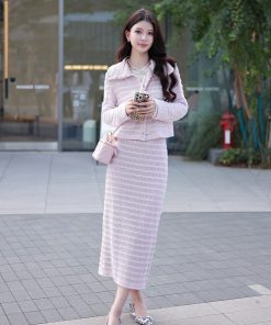 Purple Knitted Cardigan Top - Women's Elegant Chanel Style Shirt, Versatile Spring Fashion, Small Size, New Arrival