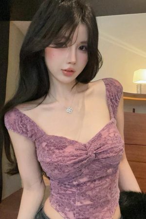 Purple Lace Spliced Camisole - Sexy Off-the-Shoulder Strapless Top for Women, Perfect for Outerwear, Y2K Style