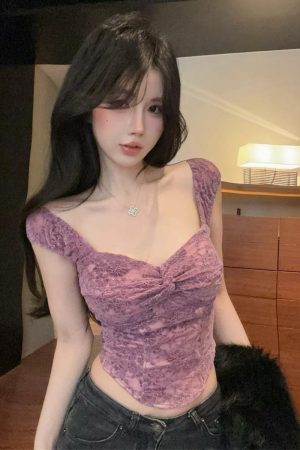 Purple Lace Spliced Camisole - Sexy Off-the-Shoulder Strapless Top for Women, Perfect for Outerwear, Y2K Style
