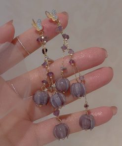 Purple Lily of the Valley Butterfly Hook Earrings for Women, Long Tassel Design, Niche Light Luxury 2025 Fashion Accessories