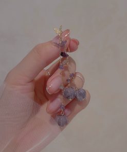 Purple Lily of the Valley Butterfly Hook Earrings for Women, Long Tassel Design, Niche Light Luxury 2025 Fashion Accessories
