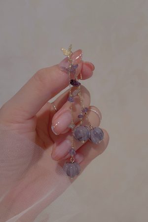 Purple Lily of the Valley Butterfly Hook Earrings for Women, Long Tassel Design, Niche Light Luxury 2025 Fashion Accessories