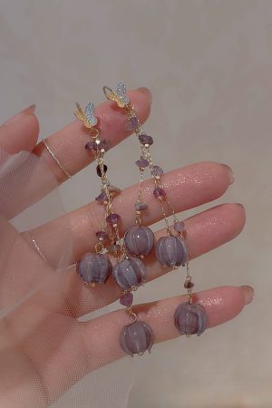 Purple Lily of the Valley Butterfly Hook Earrings for Women, Long Tassel Design, Niche Light Luxury 2025 Fashion Accessories