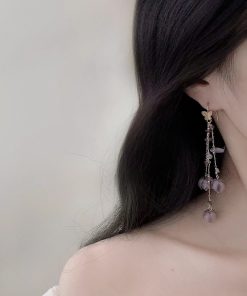 Purple Lily of the Valley Butterfly Hook Earrings for Women, Long Tassel Design, Niche Light Luxury 2025 Fashion Accessories