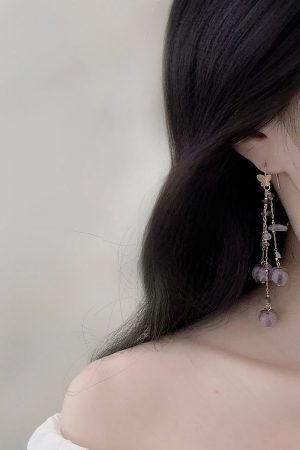 Purple Lily of the Valley Butterfly Hook Earrings for Women, Long Tassel Design, Niche Light Luxury 2025 Fashion Accessories
