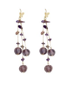 Purple Lily of the Valley Butterfly Hook Earrings for Women, Long Tassel Design, Niche Light Luxury 2025 Fashion Accessories